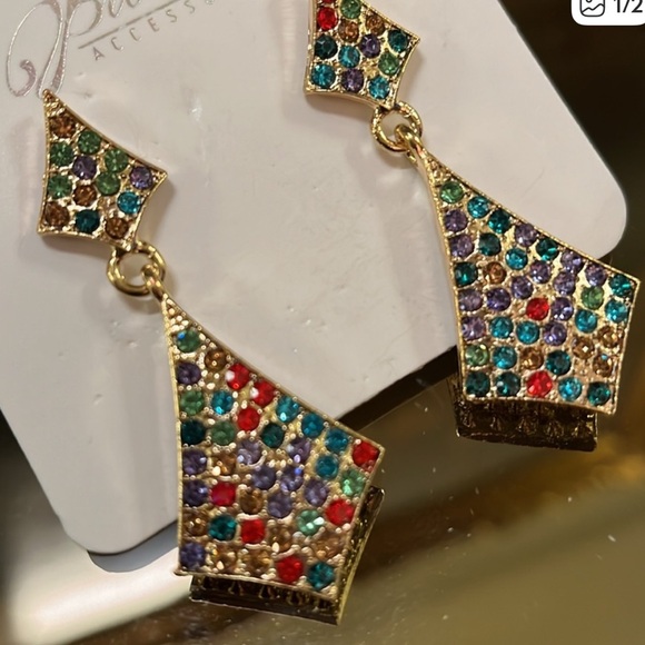 Multicolored Crystal Gold Earrings - Picture 1 of 1